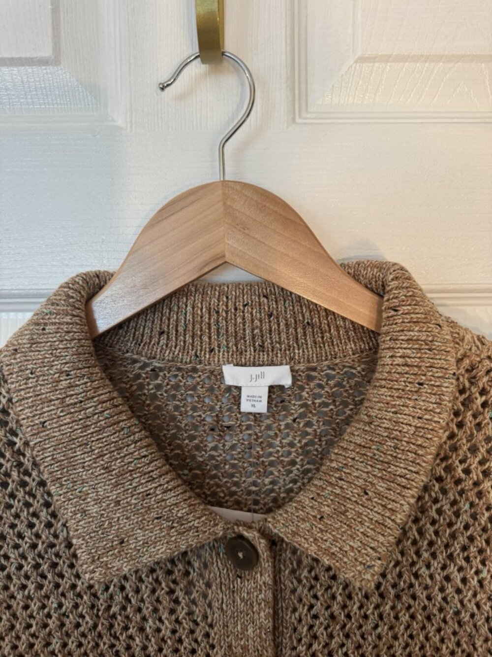 NWT J. Jill XL Button-Up Open-Knit Cardigan Sweater In Rattan Multi Cotton Blend - Picture 3 of 8